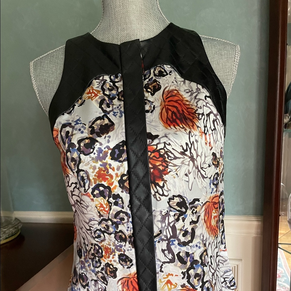 CINDY + JOHNNY silk and faux leather top